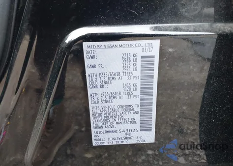 2017 Infiniti Qx60 z USA, uszkodzony, nr VIN 5N1DL0MM6HC543025